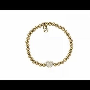 MK GOLD LOGO PAVE CRYSTAL HEART BEADED BRACELET